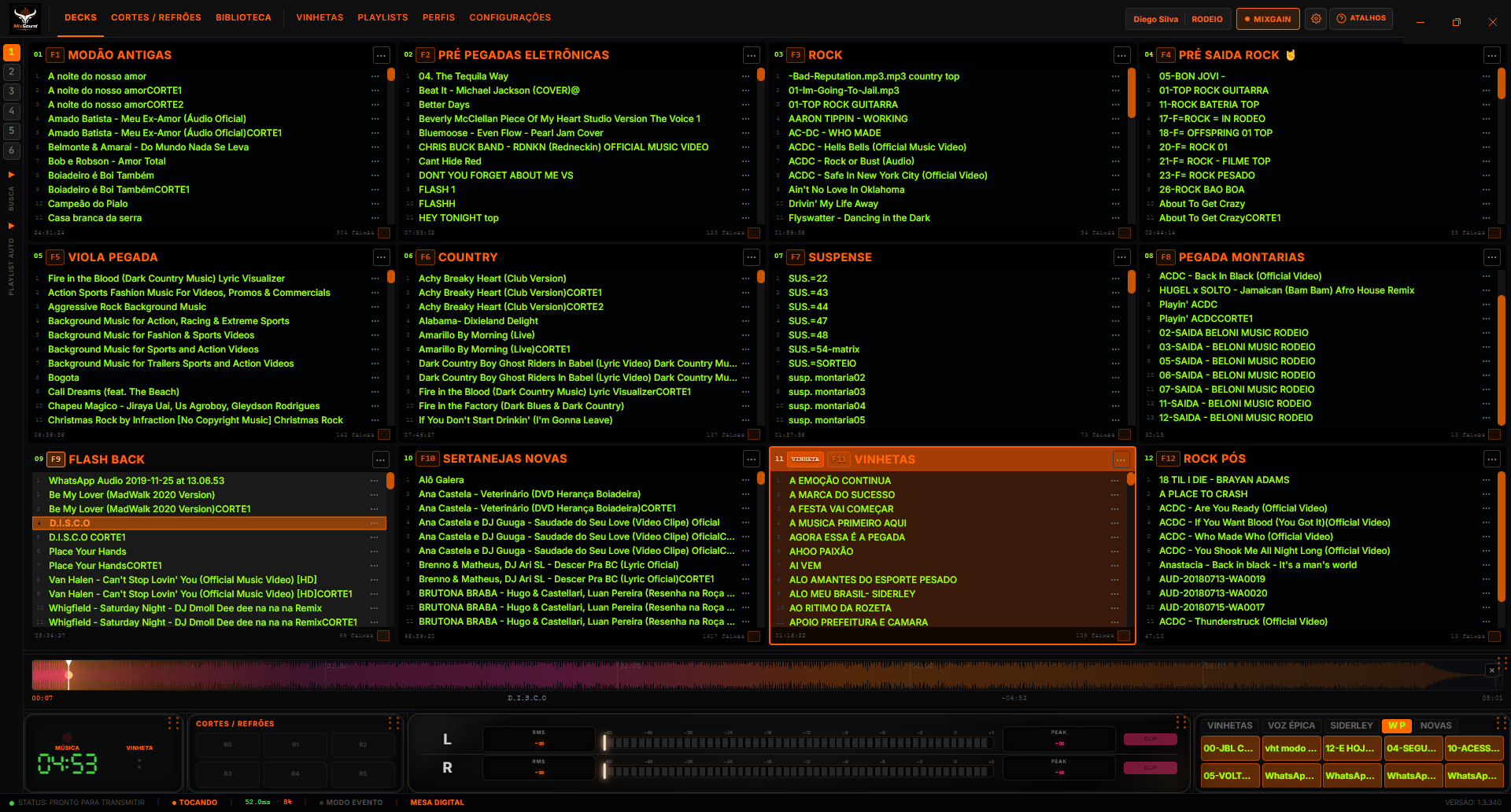 Interface principal - VU em barras com waveform da faixa
