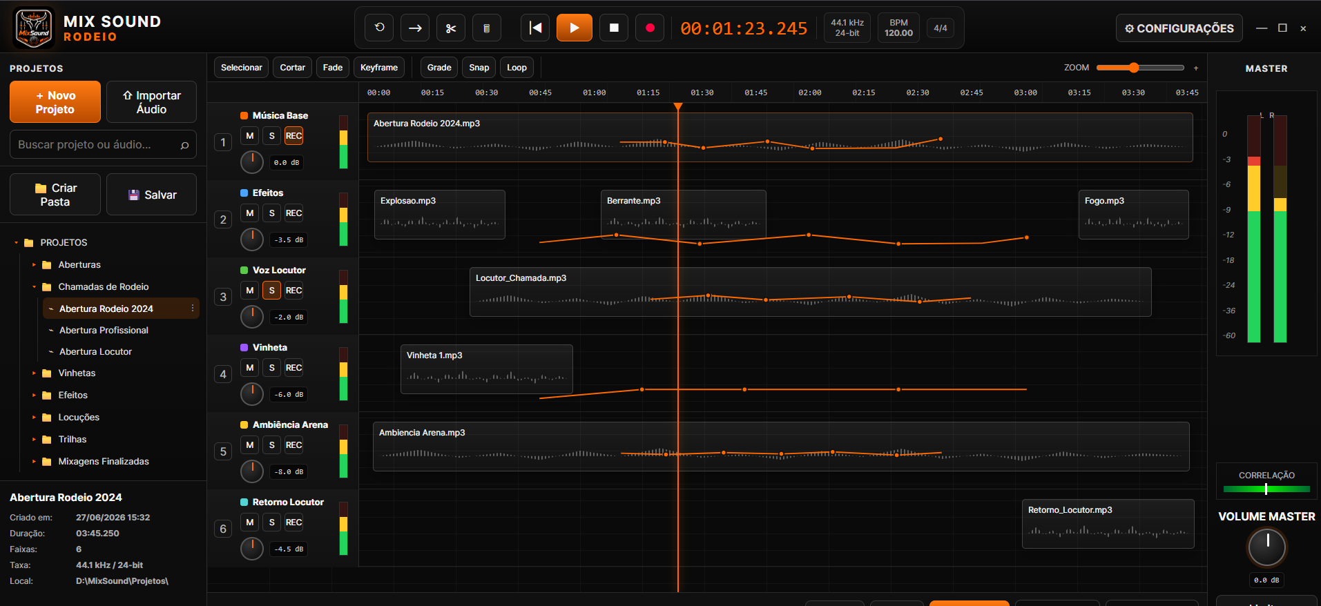 Editor multipista - edição em detalhe