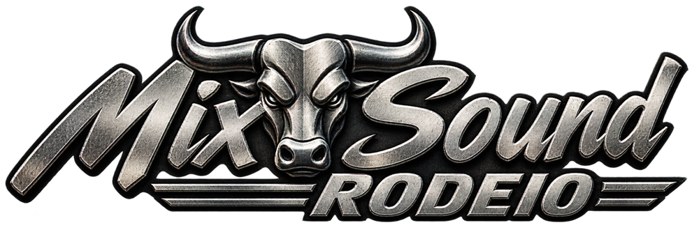 Logo Mix Sound Rodeio em metal, versão Rock